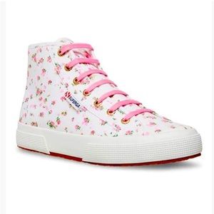 Superga floral high tops never worn, pink laces Fantasia, size 39.5